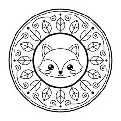 Disegno Mandala della volpe con cerchio di foglie da colorare Disegno Mandala della volpe con cerchio di foglie da colorare