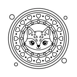 Disegno Mandala della Volpe con cuori e motivi geometrici da colorare Disegno Mandala della Volpe con cuori e motivi geometrici da colorare