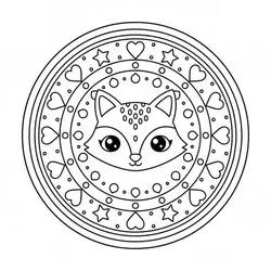 Disegno Mandala della Volpe con stelle e cuori da colorare Disegno Mandala della Volpe con stelle e cuori da colorare