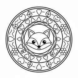Disegno Mandala della Volpe con cuori e fiori da colorare Disegno Mandala della Volpe con cuori e fiori da colorare