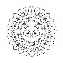 Disegno Mandala della Volpe con cuori e stelle da colorare Disegno Mandala della Volpe con cuori e stelle da colorare