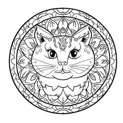 Disegno Mandala di Gatti con volto in cerchio floreale da colorare