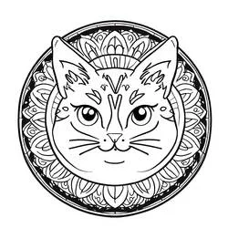Disegno Gatto al centro di un mandala floreale da colorare