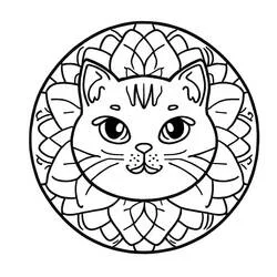 Disegno Mandala di gatti con cornice di petali da colorare