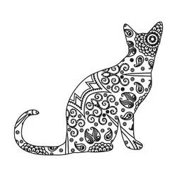 Disegno Mandala di gatto seduto di profilo da colorare