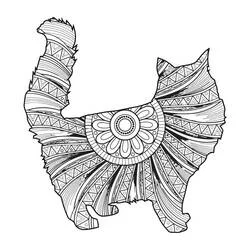 Disegno Mandala di gatto con coda folta e motivi geometrici da colorare