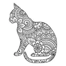 Disegno Mandala di gatto seduto di profilo da colorare