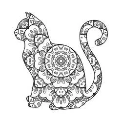 Disegno Mandala di gatto seduto di profilo da colorare