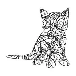 Disegno Mandala di gatto seduto di profilo da colorare
