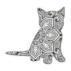 Disegno Mandala di gatto con motivi floreali da colorare