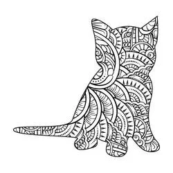 Disegno Mandala di gatti seduto con coda lunga da colorare