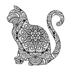 Disegno Mandala di gatto seduto con coda arricciata da colorare