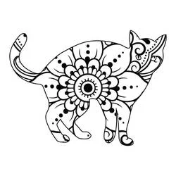 Disegno Mandala di gatto con un grande fiore sul corpo da colorare