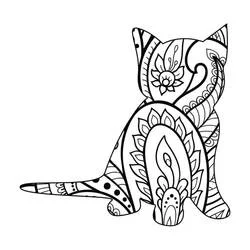 Disegno Mandala di gatto seduto visto di spalle da colorare