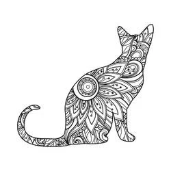 Disegno Mandala di gatto seduto con la testa alzata da colorare