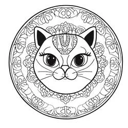 Disegno Mandala di gatti con un dolce volto felino da colorare