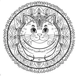 Disegno Mandala di Gatti con volto rotondo e cornice floreale da colorare