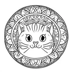 Disegno Mandala di gatto con volto a righe da colorare