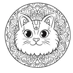 Disegno Mandala di gatto con grandi occhi rotondi da colorare