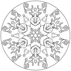 Disegno Mandala di Natale con teste di renna da colorare Disegno Mandala di Natale con teste di renna da colorare