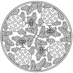 Disegno Mandala di Natale con palline e rami di pino da colorare Disegno Mandala di Natale con palline e rami di pino da colorare