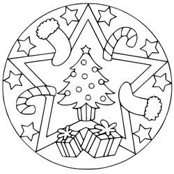 Disegno Mandala di Natale con albero e calza da colorare Disegno Mandala di Natale con albero e calza da colorare