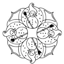 Disegno Mandala di Natale con quattro pupazzi di neve da colorare Disegno Mandala di Natale con quattro pupazzi di neve da colorare
