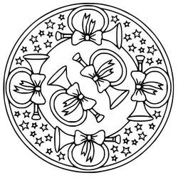 Disegno Mandala con trombe e fiocchi da colorare Disegno Mandala con trombe e fiocchi da colorare