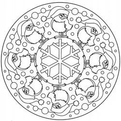 Disegno Mandala di Natale con uccellini e fiocco di neve da colorare Disegno Mandala di Natale con uccellini e fiocco di neve da colorare