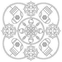 Disegno Mandala di Natale con guanti e fiocchi di neve da colorare Disegno Mandala di Natale con guanti e fiocchi di neve da colorare