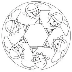 Disegno Mandala di soli sorridenti con cappelli di Natale da colorare Disegno Mandala di soli sorridenti con cappelli di Natale da colorare