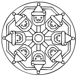 Disegno Mandala di Natale con volti di Babbo Natale e stelle da colorare Disegno Mandala di Natale con volti di Babbo Natale e stelle da colorare
