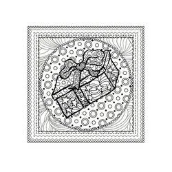 Disegno Mandala di Natale con regalo e fiocco decorativo da colorare Disegno Mandala di Natale con regalo e fiocco decorativo da colorare