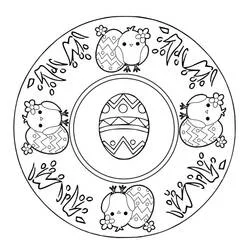 Disegno Mandala di Pasqua con pulcini e uova da colorare Disegno Mandala di Pasqua con pulcini e uova da colorare