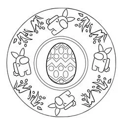 Disegno Mandala di Pasqua con uovo e coniglietti da colorare Disegno Mandala di Pasqua con uovo e coniglietti da colorare
