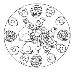 Disegno Mandala di Pasqua con coniglietti, pulcini e uova da colorare Disegno Mandala di Pasqua con coniglietti, pulcini e uova da colorare