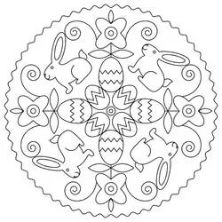 Disegno Mandala di Pasqua con conigli e uova da colorare Disegno Mandala di Pasqua con conigli e uova da colorare