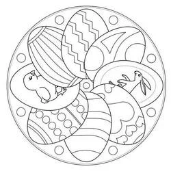 Disegno Mandala di Pasqua con uova, pulcino e coniglio da colorare Disegno Mandala di Pasqua con uova, pulcino e coniglio da colorare