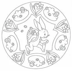 Disegno Mandala di Pasqua coniglio con un cestino di uova da colorare Disegno Mandala di Pasqua coniglio con un cestino di uova da colorare