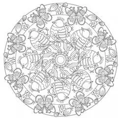 Disegno Mandala di primavera con uccelli e farfalle da colorare