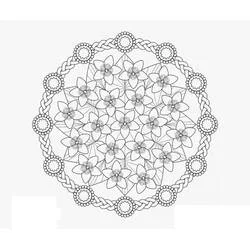 Disegno Mandala di primavera con fiori e bordo intrecciato da colorare