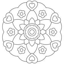 Disegno Mandala floreale con cuori da colorare