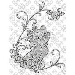 Disegno Marie la gattina in un mandala floreale da colorare