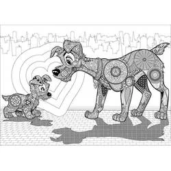 Disegno La Belle et le Clochard mandala con due cani uno di fronte all'altro da colorare