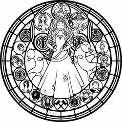 Disegno Ribelle in un mandala stile vetrata Disney da colorare