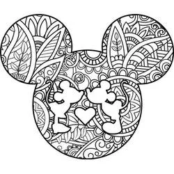 Disegno Mandala di Mickey con sagome che si baciano da colorare