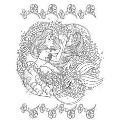 Disegno Ariel in un mandala circondata da bolle da colorare