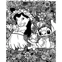 Disegno Lilo e Stitch circondati da fiori mandala da colorare