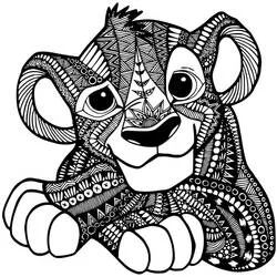 Disegno Simba decorato con motivi mandala da colorare
