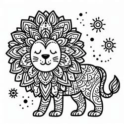 Disegno Mandala leone con criniera a fiore da colorare